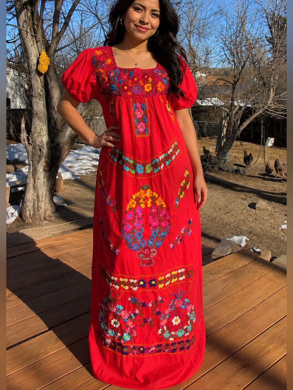 Vintage Mexican Embroidered Maxi Dress aka Puebla or huipil style dress